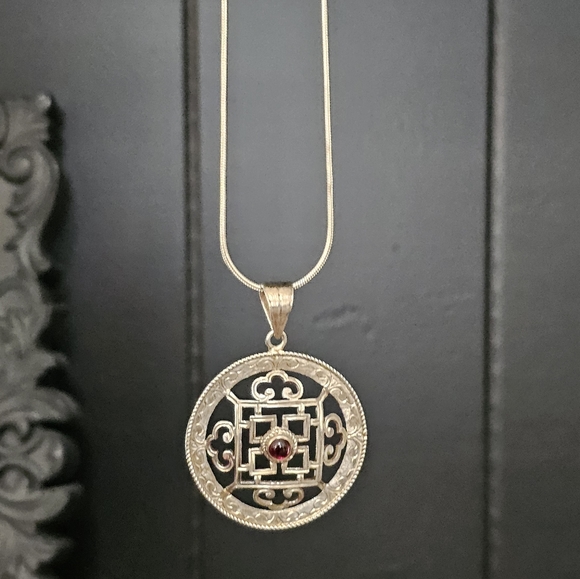 925 Sterling Garnet Necklace Vintage - Picture 11 of 16